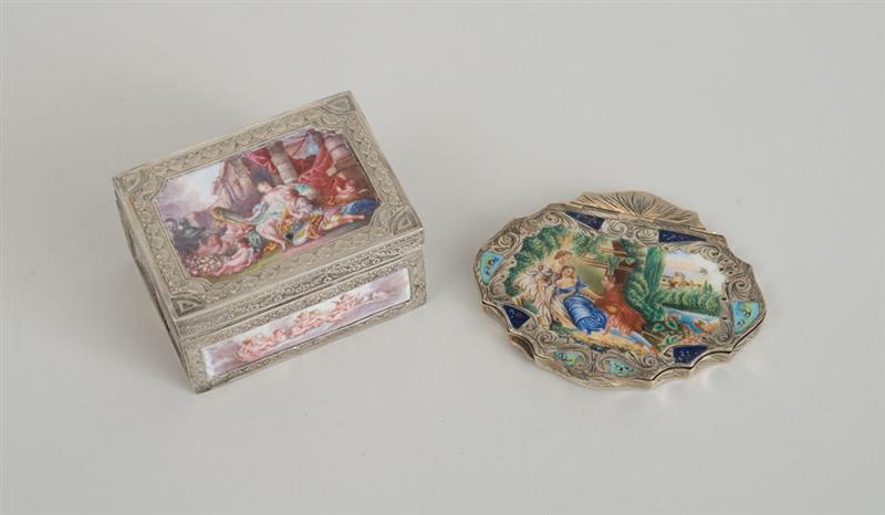 Appraisal: CONTINENTAL SILVER-MOUNTED ENAMEL BOX Together with a modern Italian enamel-mounted