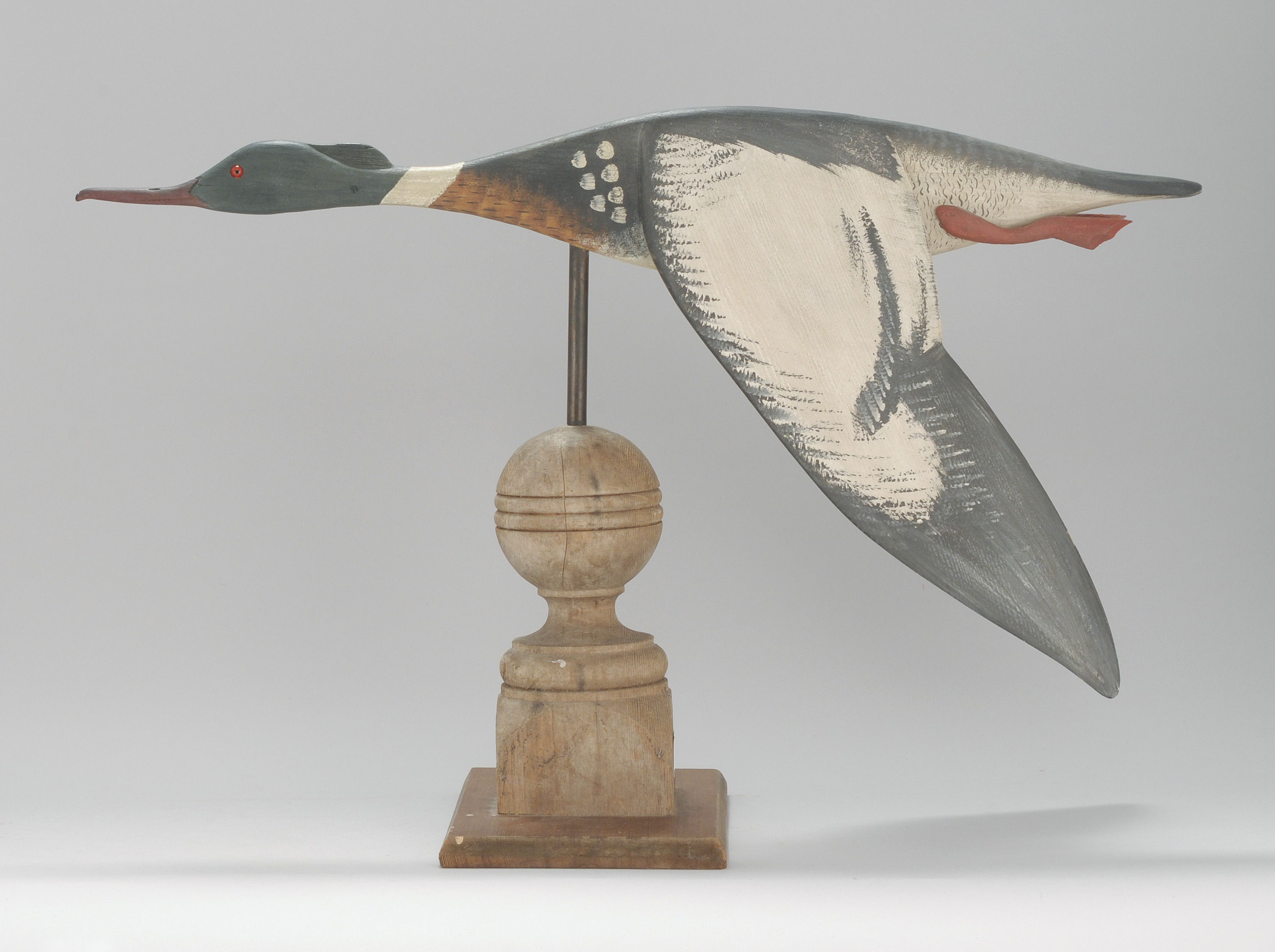 Appraisal: WOODEN RED-BREASTED MERGANSER DRAKE WEATHER VANE th CenturyBy Russ Allen