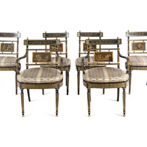 Appraisal: A Set of Six Regency Painted and Parcel Gilt Dining