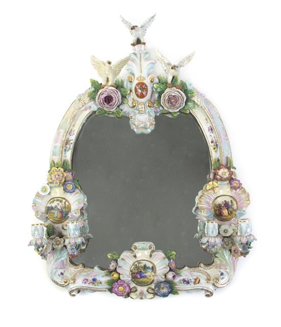 Appraisal: Sale Lot A German Porcelain Girandole Mirror modeled with peonies