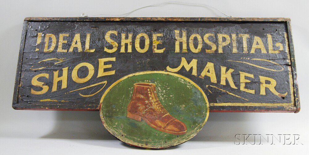 Appraisal: Painted Wood and Tin Shoemaker's Trade Sign th century the