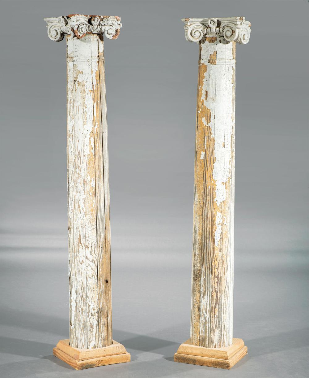 Appraisal: Pair of Italian Carved and Painted Ionic Columnar Pedestals associated