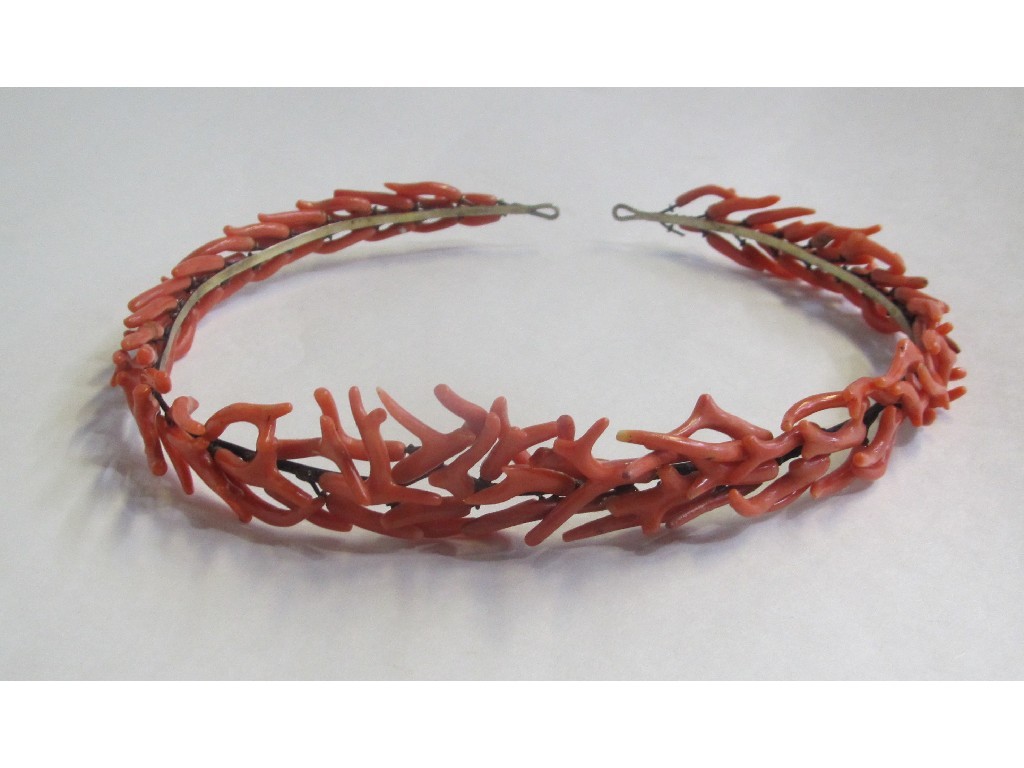 Appraisal: Victorian coral tiara with integrated stag horn coral mounted to