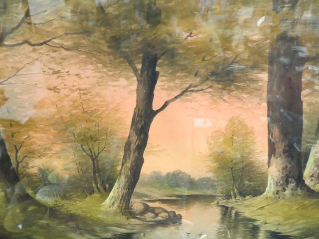 Appraisal: E J Fenn watercolor Autumn landscape with stream image area