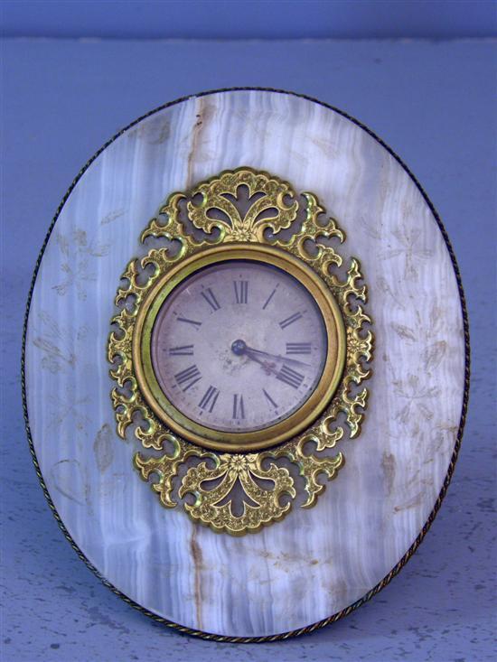 Appraisal: Victorian gilt metal mounted banded agate boudoir clock with a