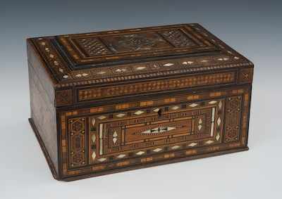 Appraisal: An Exotic Inlaid Wood and Mother of Pearl Jewelry Box