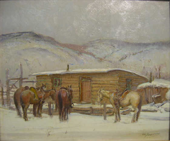 Appraisal: OSCAR E BERNINGHAUS AMERICAN - CABIN IN THE MOUNTAINS oil