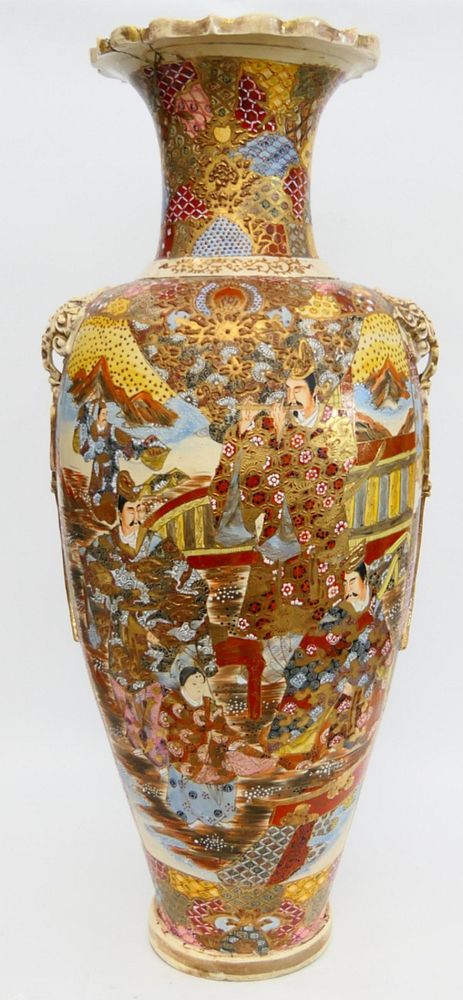 Appraisal: LARGE JAPANESE SATSUMA VASE LARGE JAPANESE SATSUMA VASE measures height