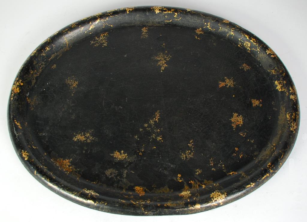 Appraisal: VICTORIAN BLACK AND GILT LACQUERED PAPIER MACHE OVAL TRAY