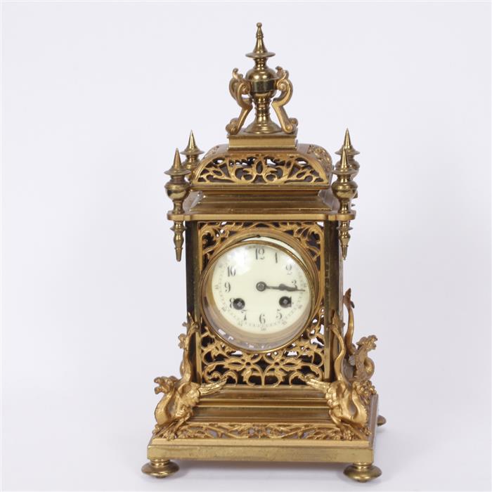 Appraisal: Tiffany and Co pierced bronze mantel clock with dragon mounts