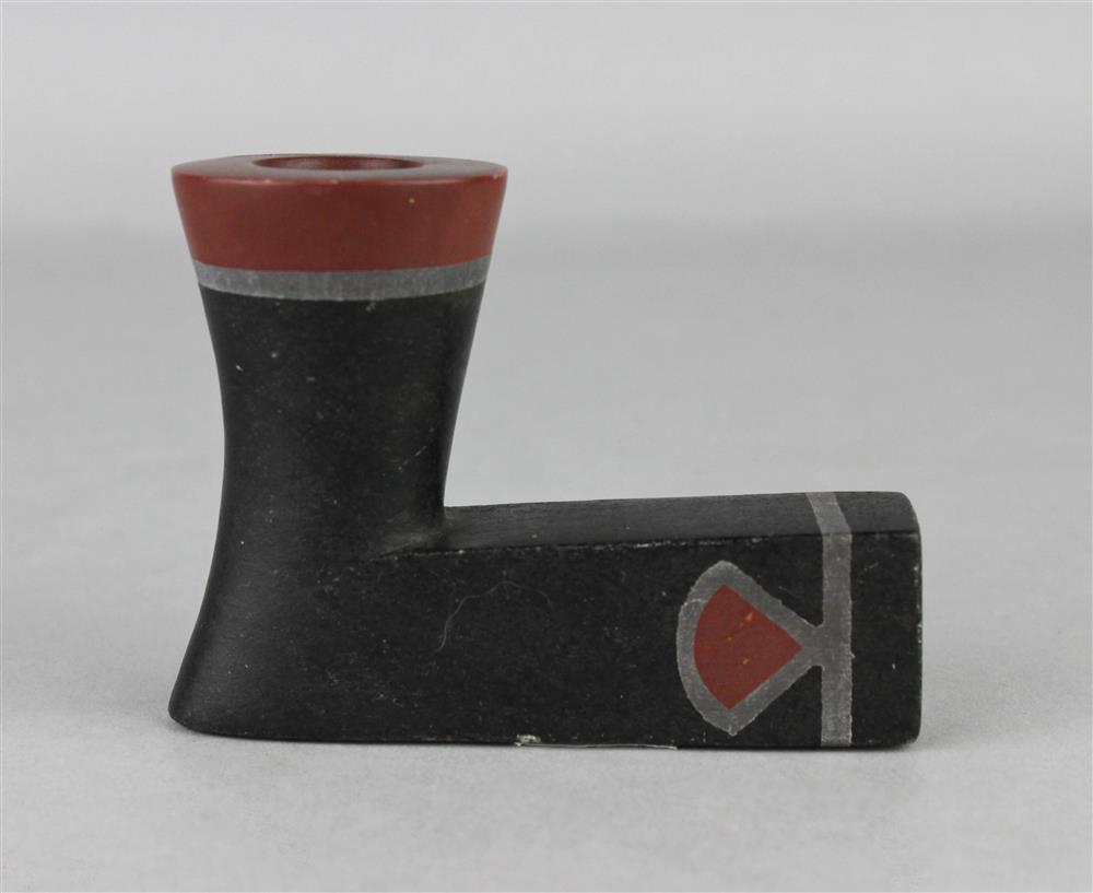 Appraisal: METAL AND CATLINITE INLAID STEATITE PIPE BOWL elbow form -