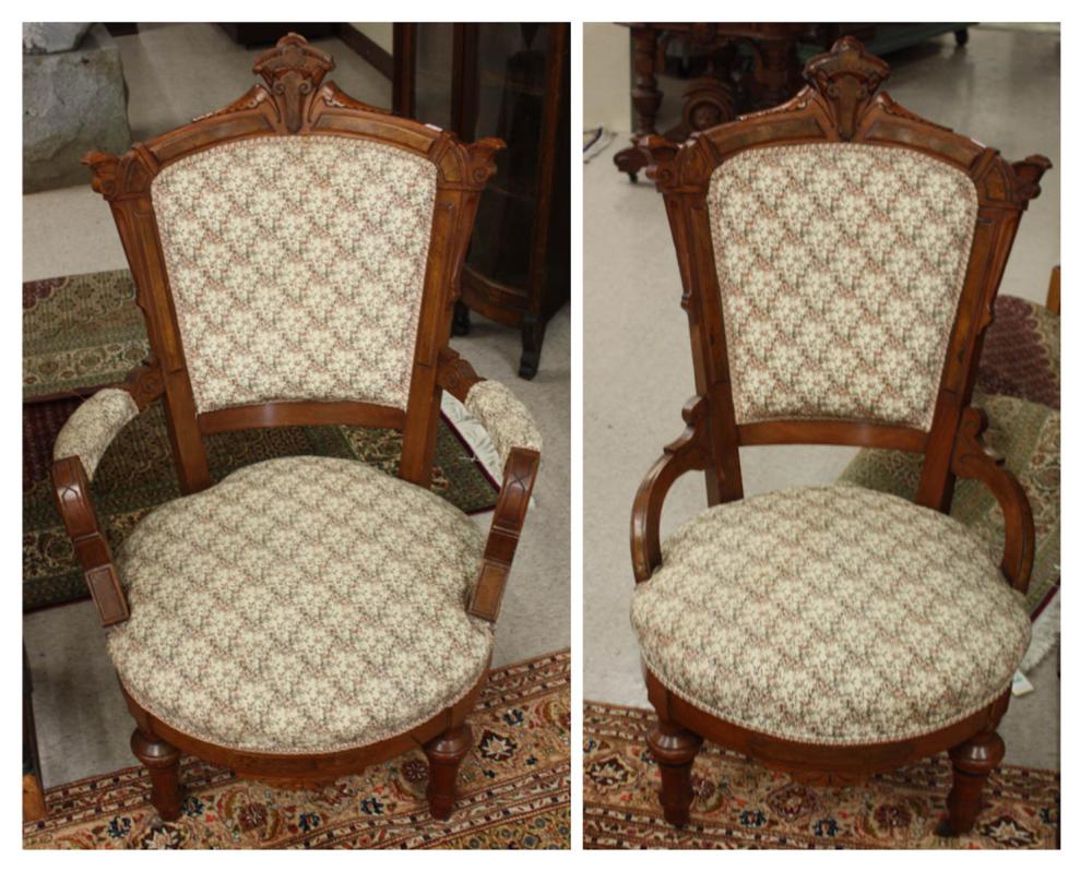 Appraisal: MAN'S VICTORIAN ARMCHAIR AND MATCHING LADY'S CHAIR Charles Eastlake design