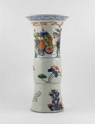 Appraisal: A Chinese wucai gu-shaped vase painted with a procession above