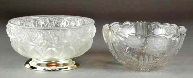 Appraisal: Etched Lead Crystal BowlsTo include bowl on raised silverplated foot