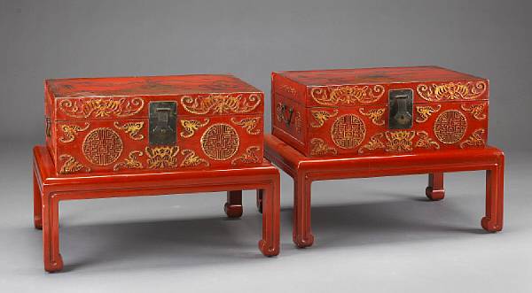 Appraisal: A pair of Chinese export red lacquer and parcel gilt