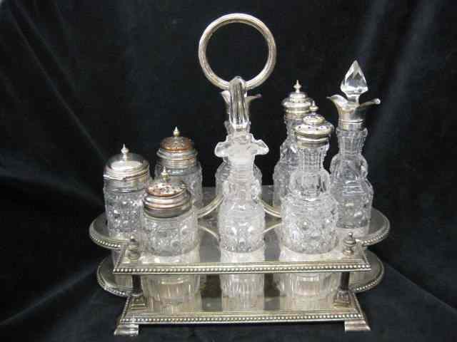 Appraisal: English Silverplate Castor Set with cut crystal bottles circa ''