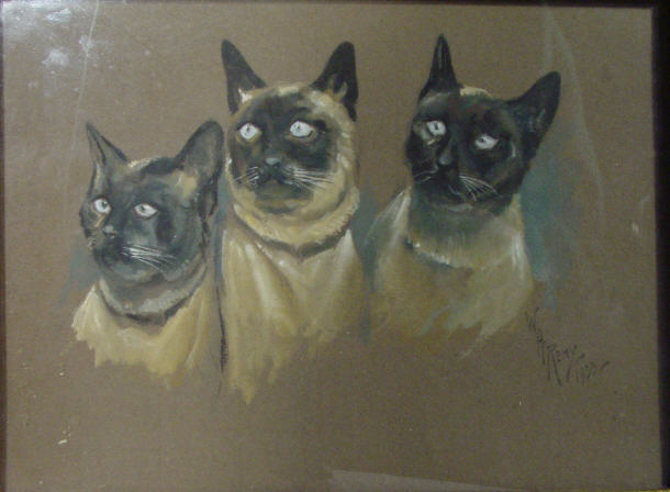 Appraisal: W A Remy - Watercolour of three Siamese cats cm