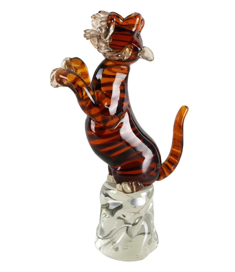 Appraisal: MURANO GLASS TIGER FIGUREunsigned with worn Murano sticker to side