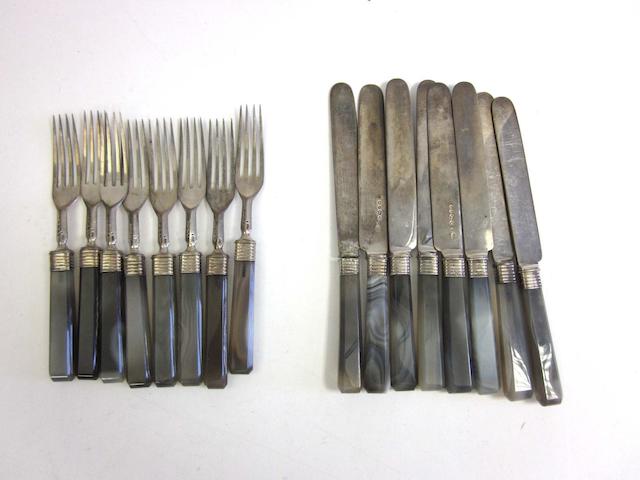 Appraisal: A set of Victorian silver and agate handle fruit knives