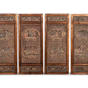 Appraisal: A Group of Four Chinese Pierce-Carved and Polychrome Decorated Window