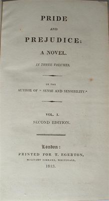 Appraisal: Austen Jane Pride and Prejudice Second Edition vols wanting half-titles