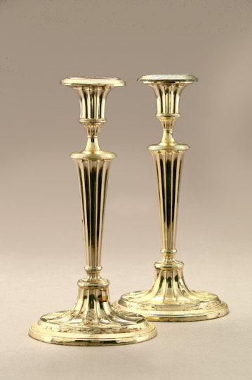 Appraisal: Tall Pair of Edwardian Silverplate Candlesticks first quarter th century