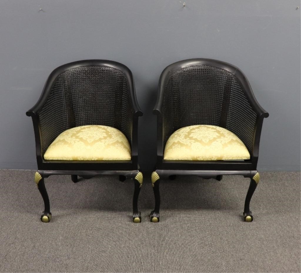 Appraisal: Pair of cane chairs with upholstered slip seats h x