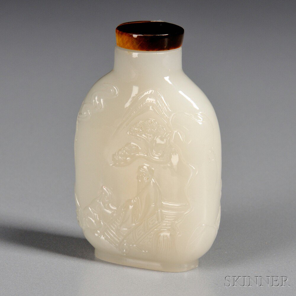 Appraisal: White Jade Snuff Bottle China th century flattened ovoid form