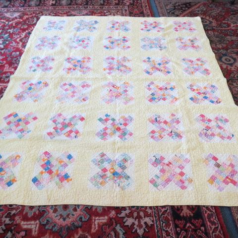 Appraisal: Antique Handmade Quilt X design yellow field