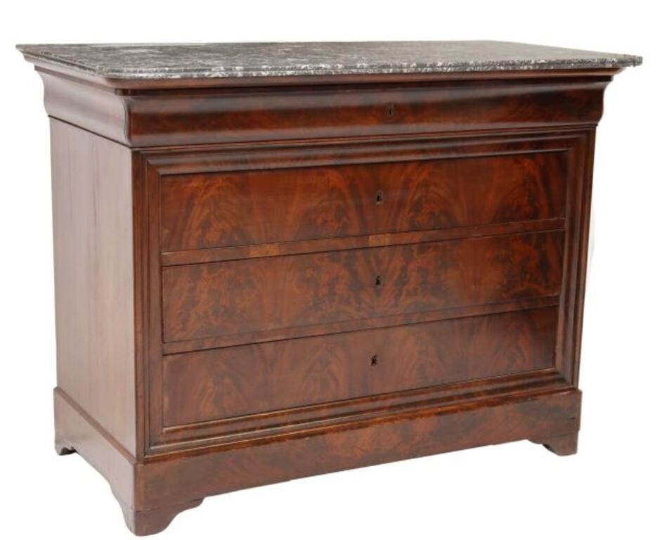 Appraisal: French Louis Philippe period flame mahogany commode mid th c