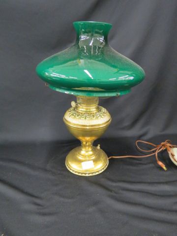 Appraisal: Rayo Brass Oil Lamp emeraldlite style green cased shade electrified