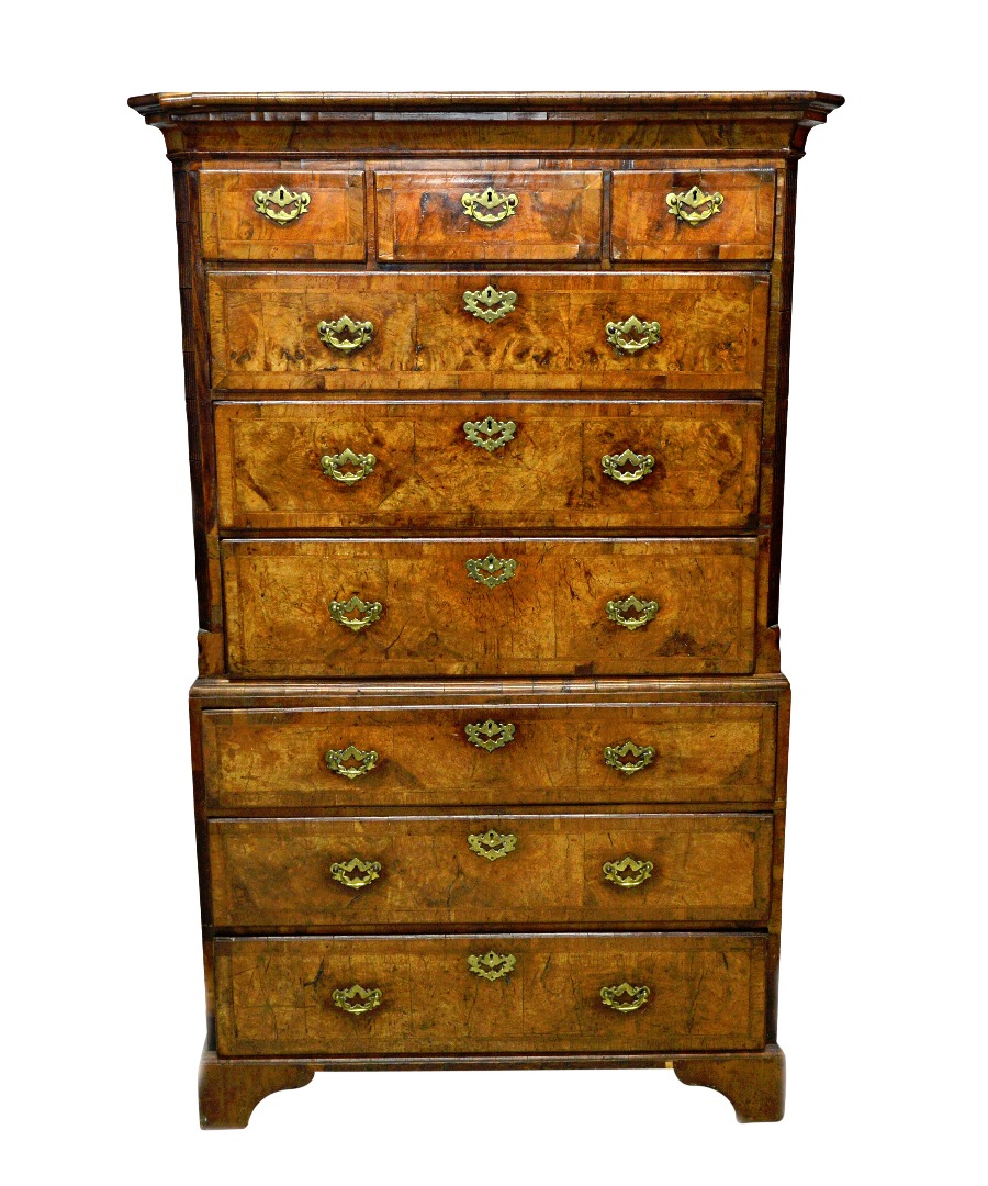 Appraisal: A George I feather banded figured walnut chest on chest