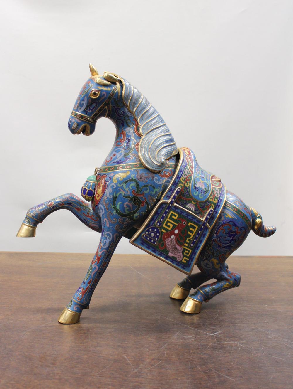 Appraisal: CHINESE CLOISONNE ENAMELED HORSE modeled with weight on hind legs