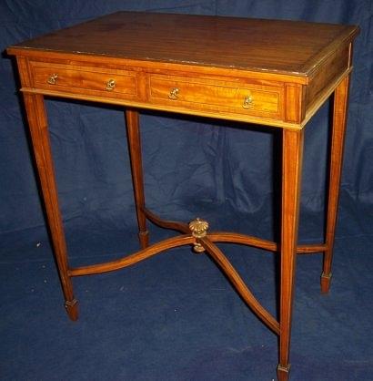 Appraisal: A Sheraton revival satinwood side table with two frieze drawers