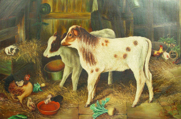 Appraisal: A Speight - Oil onto canvas of farm animals in