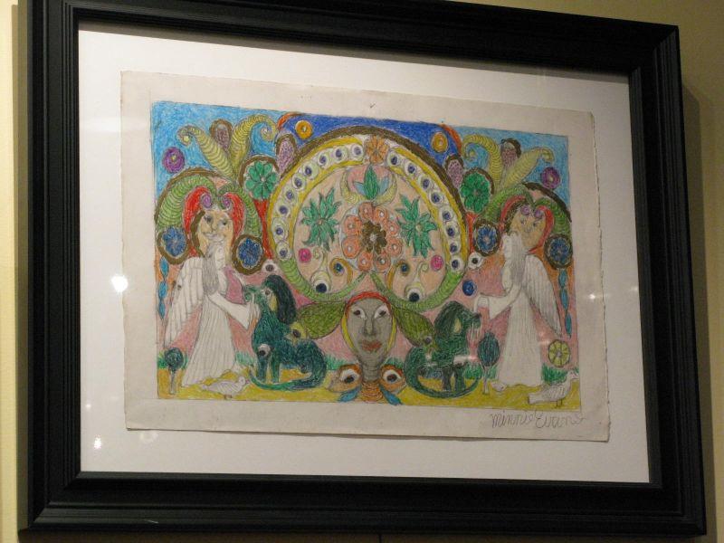 Appraisal: Minnie Evans NC - Untitled Folk Art angels and winged