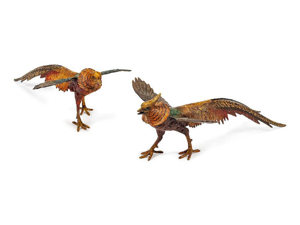 Appraisal: A Pair of Austrian Cold-Painted Bronze Pheasants A Pair of