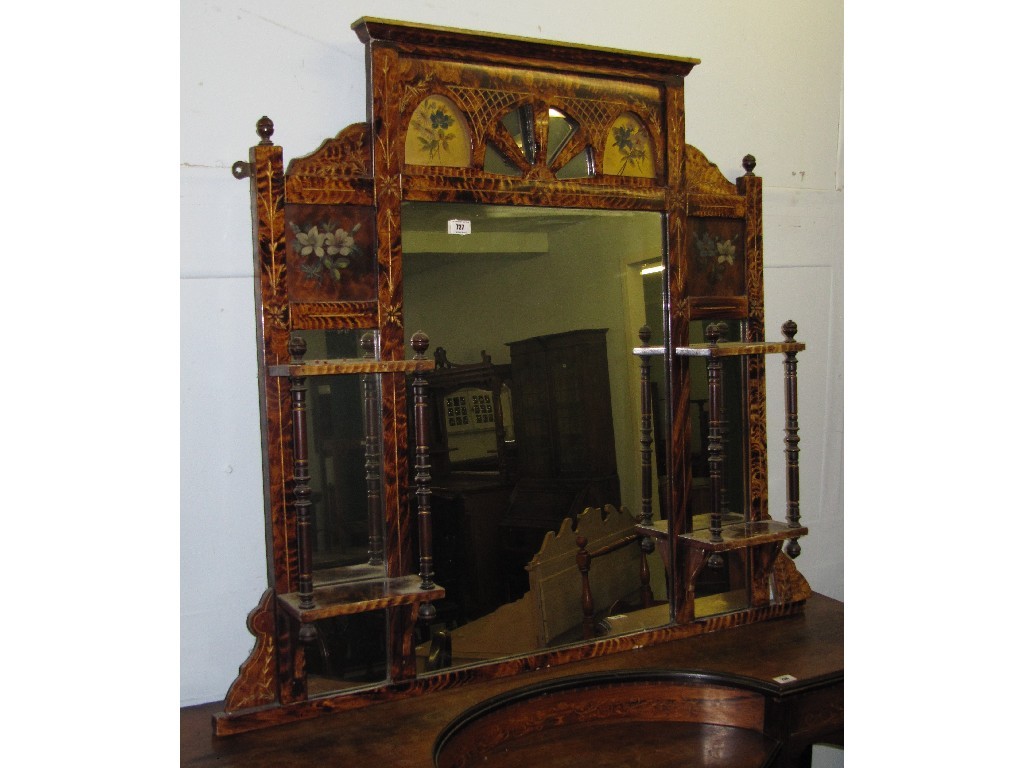 Appraisal: Inlaid and handpainted overmantle mirror