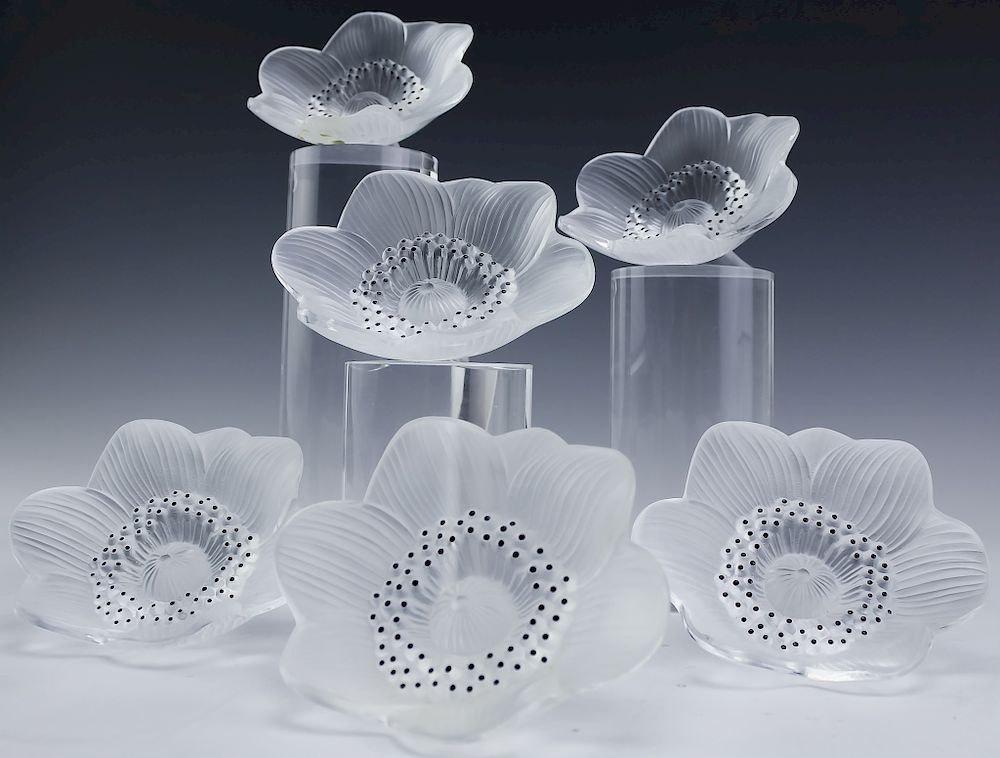 Appraisal: Lalique Crystal LOT Anemone Flower Paperweight Collection of six Lalique