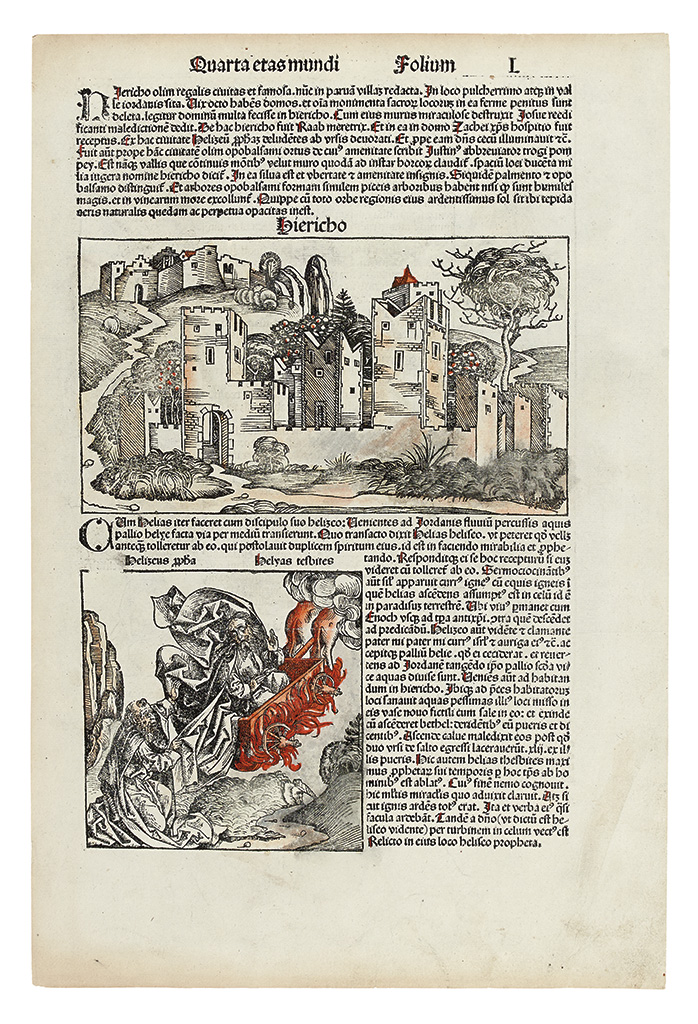 Appraisal: HOLY LAND Schedel Hartmann Hiericho Hand-colored half-page woodcut illustration of