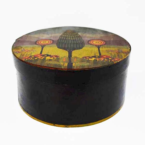 Appraisal: Decorated wooden storage box Decorated wooden storage box H x