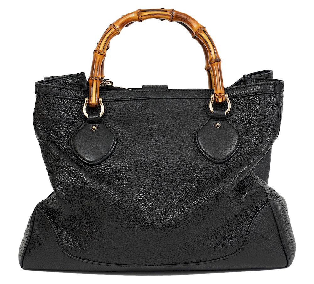 Appraisal: Gucci Black Leather Tote Bamboo Collection Gucci black leather tote