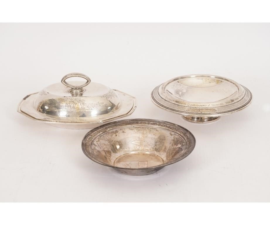 Appraisal: Sterling silver covered vegetable dish together with a weighted centerpiece