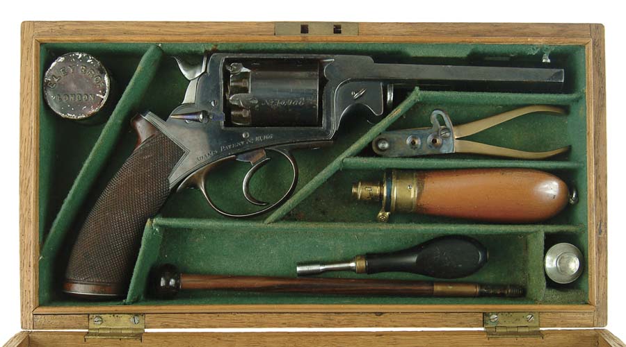 Appraisal: CASED ADAMS PATENT PERCUSSION REVOLVER Cal SN Fine -shot DBL