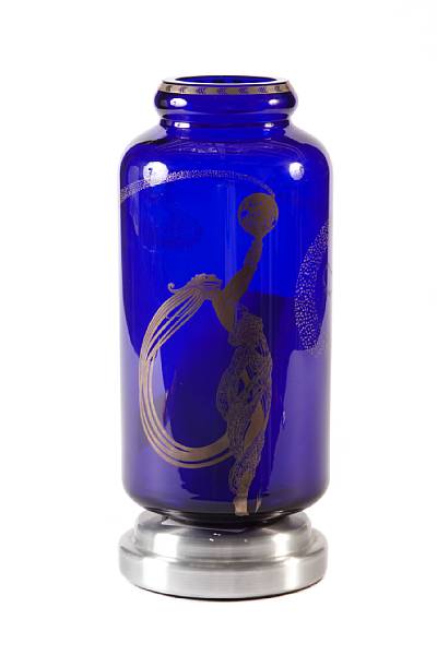 Appraisal: An Erte decorated cobalt glass Fireflies vase on stand with