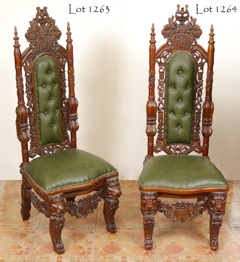 Appraisal: PROFUSELY CARVED THRONE CHAIR Carved all over with repeating heraldic