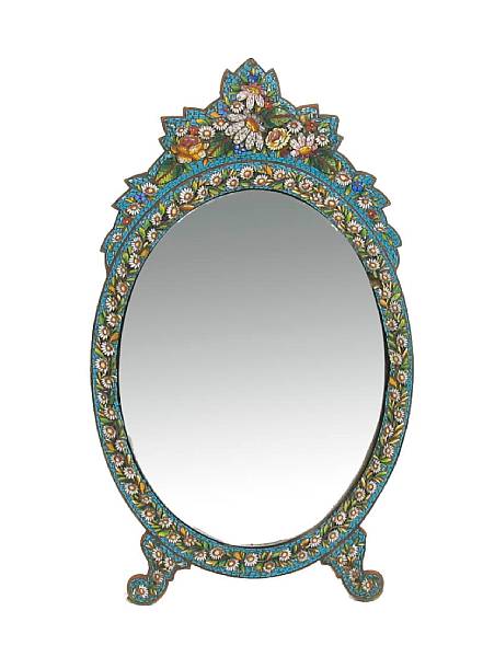 Appraisal: An Italian micro mosaic oval mirror losses height in width