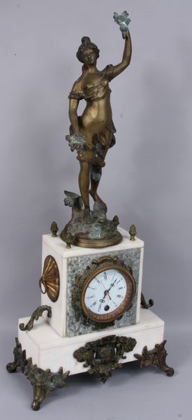 Appraisal: th Century French white marble and bronze clock h x