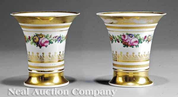 Appraisal: A Pair of Paris Porcelain Polychrome and Gilt-Decorated Trumpet Vases