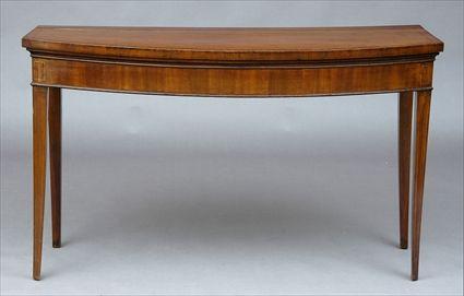 Appraisal: GEORGE III MAHOGANY BOW-FRONTED SERVING TABLE The rectangular cross-banded top